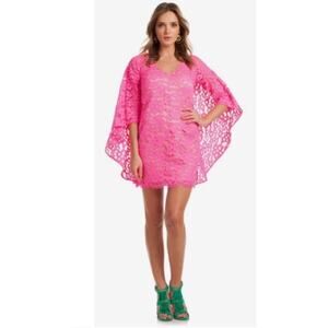 Trina Turk Iliana Hot Pink Lace Dress Size 12 Batwing Sleeve Wedding Guest